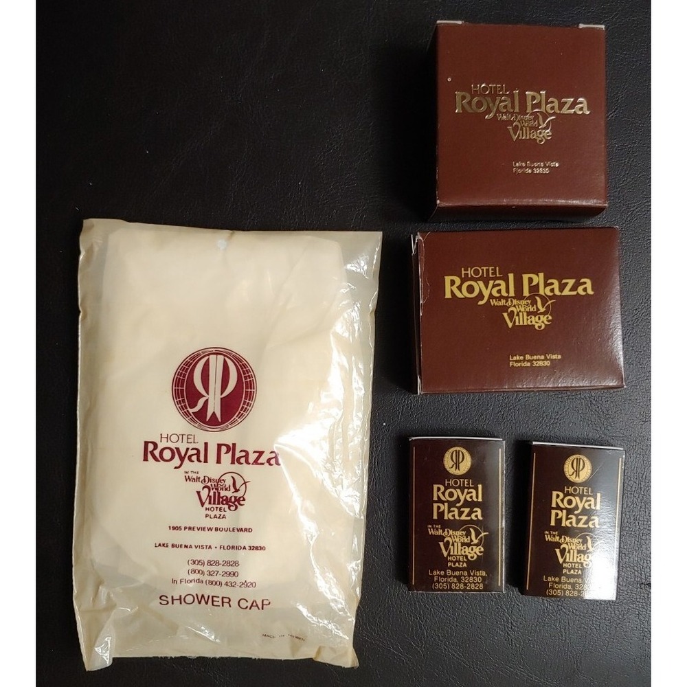 Walt Disney World Village Hotel Royal Plaza Soap Box Shower Cap Matchbook Vntg